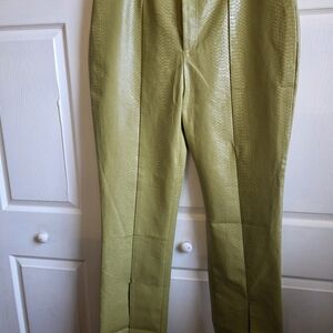Womens Faux Leather Olive Green Textured Pants